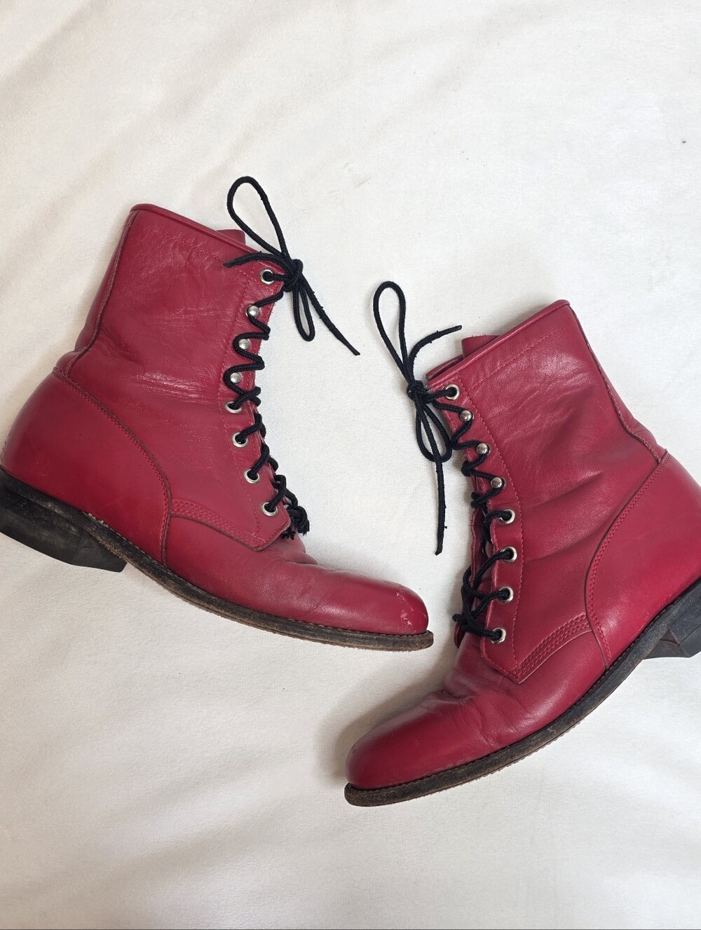 Justin Women’s Red Leather Lace-Up Ankle Boots Sz 6.5 Witchy Boho Goth Y2k